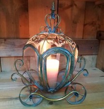 LANTERNA PORTACANDELE CARROZZA STILE ANTICO NOSTALGIA METALLO LUCE VENTO NUOVO