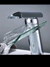 MISCELATORE VETRO LAVABO RUBINETTO BAGNO MONOCOMANDO DESIGN CASCATA CASA