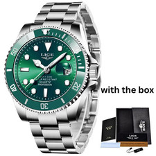 Orologio LIGE Luxury Uomo Quadrante Verde Quarzo Stili Subacquei Professionali
