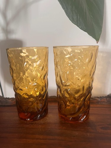 Vtg amber glass tumblers - vtg,