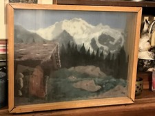 Quadro 3D Rilievo Su Più Vetri Dipinti Cornice In Legno 42x32 cm Handmade 1960