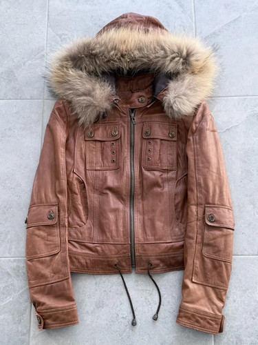 Giacca pelle con - , cappuccio