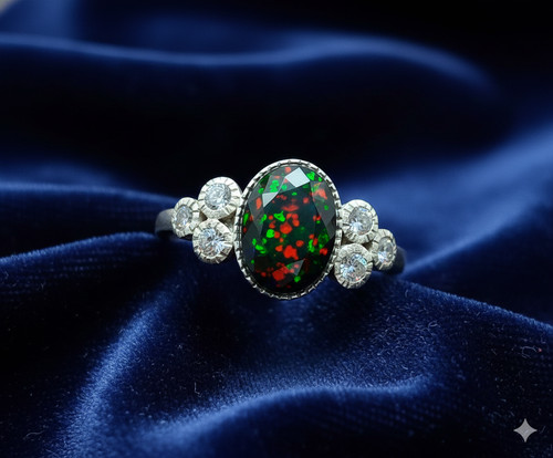 Anello solitario opale nero - , e
