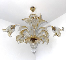 Lampadario a cinque bracci in cristallo di Murano stile barocco con motivo floreale