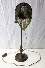 Lampada in metallo con perline verdi Art Nouveau vintage