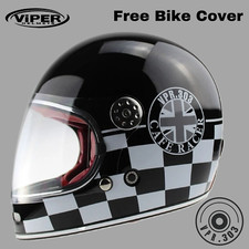 CASCO MOTO INTEGRALE RETRO VINTAGE FIBRA DI VETRO CAFE RACER UK NERO VIPER F656