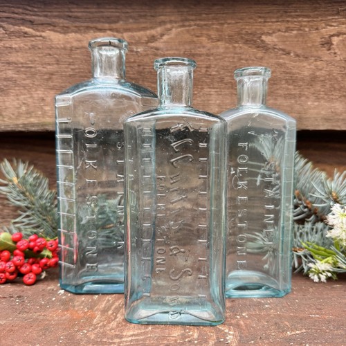 Vintage old aqua glass - x3,