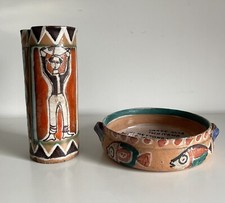 RARO SET BROCCA E TEGAMINO DE SIMONE CERAMICA SMALTATA OMAGGIO AD ISCHIA ANNI 50