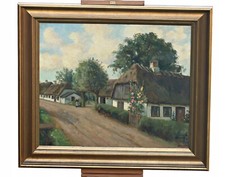 Axel Aabrink - Villaggio danese in estate - olio su tela - firmato, con cornice