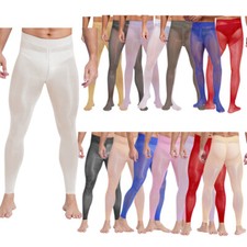 Collant Uomo Cerniera Pantaloni All'uncinetto Elasticizzati Calze Pigiama Lucido