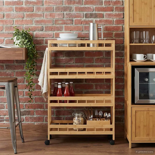 Carrello cucina bambù - carrello,
