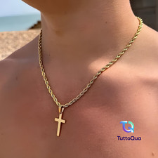 Collana con Croce Uomo Estiva Mare Regalo Colore Oro Argento 55cm Catena Cubana