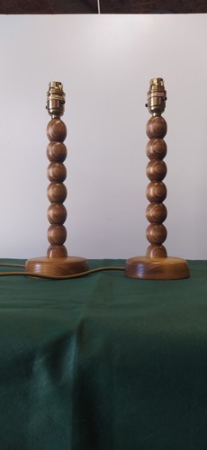 Pair wooden turned table - of,