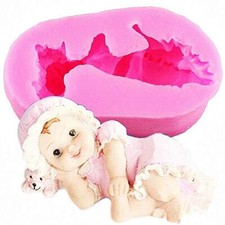 Stampo in silicone a forma di bambina distesa orso sapone resina gesso K.21441