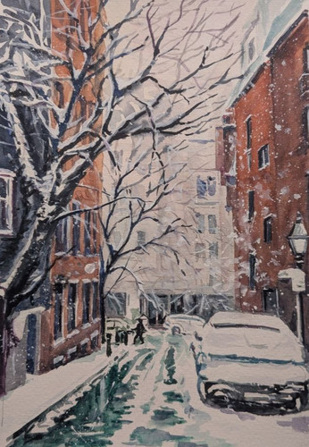 Quadro acquerello urban - acquerello, winter
