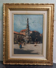 Quadro S.FALIERO NAPOLIdipinto olio su legno cornice FOGLIA oro classico 51X61CM