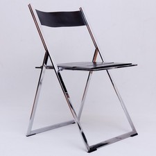 Sedia Pieghevole Vintage Anni 70 In Acciaio E Pelle Nera Cromata Lübke 6.Z