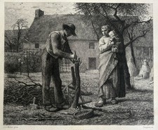 Jean François Millet Gravure Eau Forte Etching Le Greffeur Paysan Arbre Fruitier