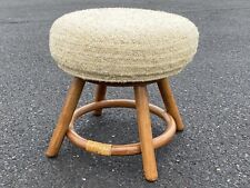 Sgabello o poggiapiedi imbottito girevole in vimini rattan bambù vintage anni 60