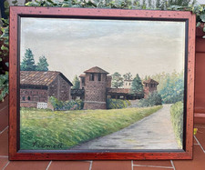 DIPINTO OLIO SU TELA DI PAESAGGIO RURALE - ANTICA FATTORIA - CASCINA - FIRMATO