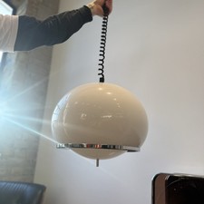 Harvey Guizzini Style White Plastic And Glass Pull Down Ceiling Light 1960s Retr