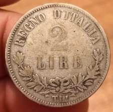 Moneta 2 Lire 1863 Torino Valore, Vittorio Emanuele II, Rara, Rif. 7163