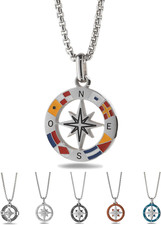 Collana Uomo Acciaio Ciondolo Rosa Dei Venti, Lunghezza Regolabile 48-53 Cm, Con