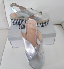 Scarpe sandali Zara n.38 argento zeppa quadretti bianco nero donna plateau
