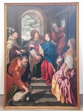 ⚜️ ANTICO MONUMENTALE DIPINTO 1500 VISITAZIONE MARIA XVI SEC. QUADRO OLIO TELA