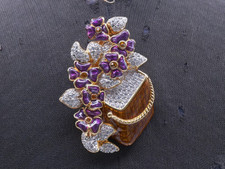 Spilla Vintage Swarovski Cesto di Fiori smalti colorati e metallo dorato