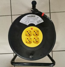 Prolunga Elettrica Civile con Avvolgicavo 50mt 4 Prese Schuko Bipasso +Spina 16A