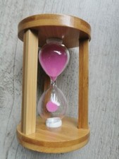 Clessidra in vetro E Legno da tavolo 5 minuti - Sabbia rosa 12x8 cm