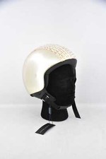 Casco Da Moto Nuovo Andrea Cardone Tg.s 55 Cm Nuovo Pelle Bianca Stampa Dorato