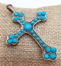 CIONDOLO CROCE CON CRISTALLI COLOR TURCHESE