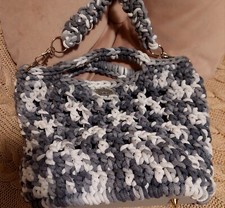 Borsetta Donna Ragazza 20x25x10 Cm uncinetto Handmade In 100% Cotone Grigio Mix 