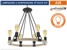 LAMPADARIO A SOSPENSIONE COUTRY RUSTICO IN CORDA FORMA CIRCOLARE 6 ATTACCHI E27