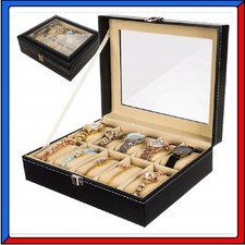 SCATOLA BOX COFANETTO CON VETRINA PORTA OROLOGI 10 POSTI PER OROLOGIO CUSTODIA 