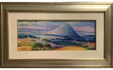 Quadro olio su tavola “paesaggio di Tolfa” Gianfranco Pucilli 20x50cm in Cornice