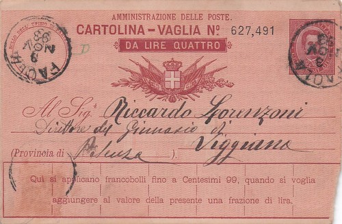 Cartolina vaglia - cartolina,
