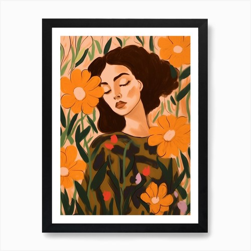 Quadro donna con - , fiori