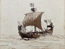 Nave, disegno con inchiostro marrone, barca, disegno antico, XIX secolo
