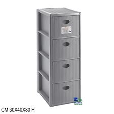 CASSETTIERA SLIM ELEGANCE 4 CASSETTI CM 30X40X80 H COLORE STONE GRIGIO RATTAN