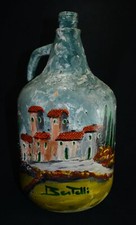 N5043s BELLISSIMA BOTTIGLIA DAMIGIANA IN VETRO DIPINTA A MANO FIRMATA BERTELLI