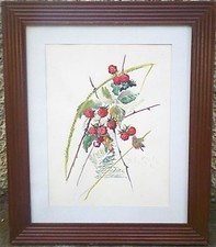 VALENTINO GHIGLIA - LAMPONI - VECCHIO QUADRO DIPINTO ACQUARELLO/TEMPERA