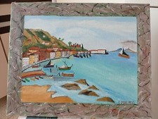 Quadro Naif panorama con barche. 40x50. Senza cornice e vetro. 