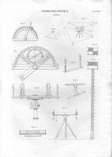 Stampa antica GEOMETRIA GONIOMETRO ed altri Strumenti 1848 Old print