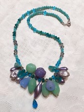 Collana Vintage Artigianale In Vetro Frutta, Foglie E Perline In Cristallo 