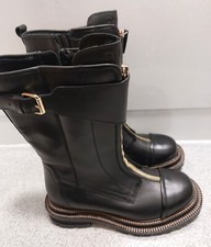 Stivali Twinset Milano taglia UK 3 neri in pelle con cerniera equitazione combattimento nuovi prezzo di listino £ 305 