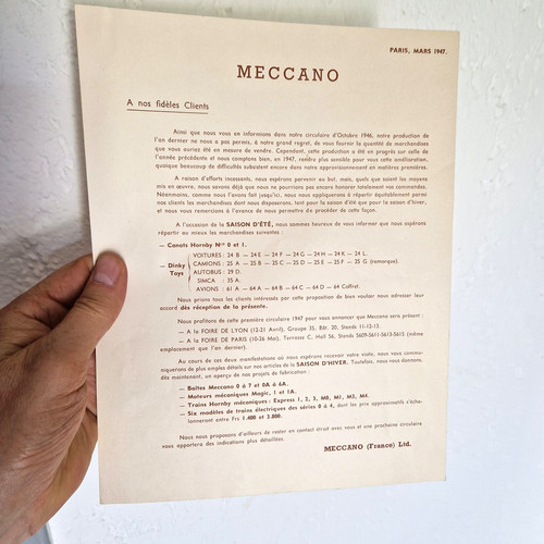 Meccano mars 1947 lettre - meccano,