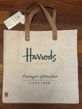 Borsa shopper riutilizzabile Harrods tela iuta manici in pelle fornitore cibo fine